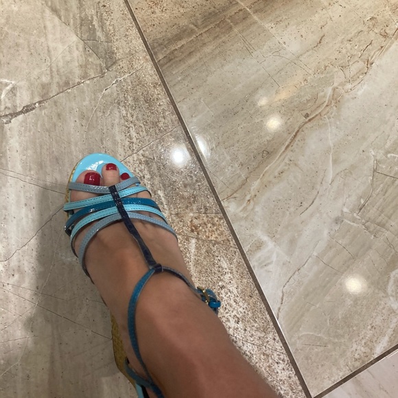 Christian Sirisno blue/green sandal wedge - Picture 4 of 12